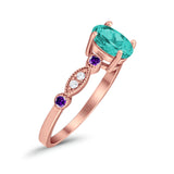 Vintage Style Oval Bridal Wedding Engagement Ring Round Amethyst Simulated Cubic Zirconia 925 Sterling Silver