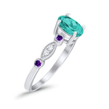 Vintage Style Oval Bridal Wedding Engagement Ring Round Amethyst Simulated Cubic Zirconia 925 Sterling Silver