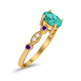 Vintage Style Oval Bridal Wedding Engagement Ring Round Amethyst Simulated Cubic Zirconia 925 Sterling Silver