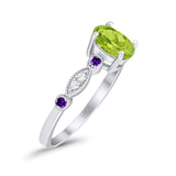 Vintage Style Oval Bridal Wedding Engagement Ring Round Amethyst Simulated Cubic Zirconia 925 Sterling Silver