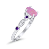 Vintage Style Oval Bridal Wedding Engagement Ring Round Amethyst Simulated Cubic Zirconia 925 Sterling Silver