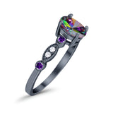 Vintage Style Oval Bridal Wedding Engagement Ring Round Amethyst Simulated Cubic Zirconia 925 Sterling Silver