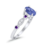 Vintage Style Oval Bridal Wedding Engagement Ring Round Amethyst Simulated Cubic Zirconia 925 Sterling Silver