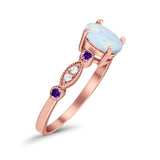 Vintage Style Oval Bridal Wedding Engagement Ring Round Amethyst Simulated Cubic Zirconia 925 Sterling Silver