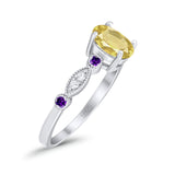Vintage Style Oval Bridal Wedding Engagement Ring Round Amethyst Simulated Cubic Zirconia 925 Sterling Silver