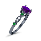 Vintage Style Oval Bridal Wedding Engagement Ring Round Green Emerald Simulated Cubic Zirconia 925 Sterling Silver