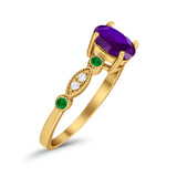 Vintage Style Oval Bridal Wedding Engagement Ring Round Green Emerald Simulated Cubic Zirconia 925 Sterling Silver