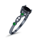 Vintage Style Oval Bridal Wedding Engagement Ring Round Green Emerald Simulated Cubic Zirconia 925 Sterling Silver