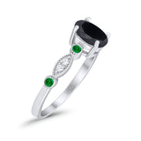 Vintage Style Oval Bridal Wedding Engagement Ring Round Green Emerald Simulated Cubic Zirconia 925 Sterling Silver