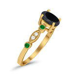 Vintage Style Oval Bridal Wedding Engagement Ring Round Green Emerald Simulated Cubic Zirconia 925 Sterling Silver