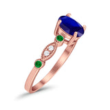 Vintage Style Oval Bridal Wedding Engagement Ring Round Green Emerald Simulated Cubic Zirconia 925 Sterling Silver