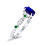 Vintage Style Oval Bridal Wedding Engagement Ring Round Green Emerald Simulated Cubic Zirconia 925 Sterling Silver