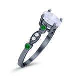 Vintage Style Oval Bridal Wedding Engagement Ring Round Green Emerald Simulated Cubic Zirconia 925 Sterling Silver