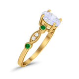 Vintage Style Oval Bridal Wedding Engagement Ring Round Green Emerald Simulated Cubic Zirconia 925 Sterling Silver