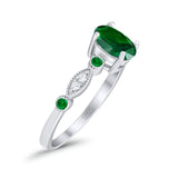 Vintage Style Oval Bridal Wedding Engagement Ring Round Green Emerald Simulated Cubic Zirconia 925 Sterling Silver