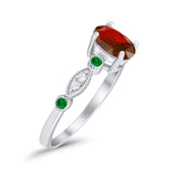 Vintage Style Oval Bridal Wedding Engagement Ring Round Green Emerald Simulated Cubic Zirconia 925 Sterling Silver