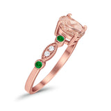 Vintage Style Oval Bridal Wedding Engagement Ring Round Green Emerald Simulated Cubic Zirconia 925 Sterling Silver