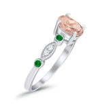 Vintage Style Oval Bridal Wedding Engagement Ring Round Green Emerald Simulated Cubic Zirconia 925 Sterling Silver