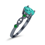 Vintage Style Oval Bridal Wedding Engagement Ring Round Green Emerald Simulated Cubic Zirconia 925 Sterling Silver