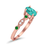 Vintage Style Oval Bridal Wedding Engagement Ring Round Green Emerald Simulated Cubic Zirconia 925 Sterling Silver