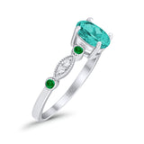 Vintage Style Oval Bridal Wedding Engagement Ring Round Green Emerald Simulated Cubic Zirconia 925 Sterling Silver