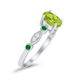 Vintage Style Oval Bridal Wedding Engagement Ring Round Green Emerald Simulated Cubic Zirconia 925 Sterling Silver