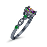 Vintage Style Oval Bridal Wedding Engagement Ring Round Green Emerald Simulated Cubic Zirconia 925 Sterling Silver