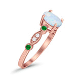 Vintage Style Oval Bridal Wedding Engagement Ring Round Green Emerald Simulated Cubic Zirconia 925 Sterling Silver