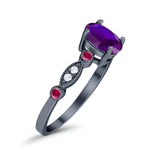 Vintage Style Oval Bridal Wedding Engagement Ring Round Ruby Simulated Cubic Zirconia 925 Sterling Silver