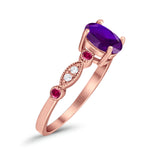 Vintage Style Oval Bridal Wedding Engagement Ring Round Ruby Simulated Cubic Zirconia 925 Sterling Silver