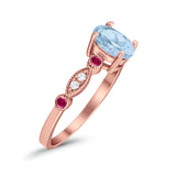 Vintage Style Oval Bridal Wedding Engagement Ring Round Ruby Simulated Cubic Zirconia 925 Sterling Silver