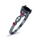 Vintage Style Oval Bridal Wedding Engagement Ring Round Ruby Simulated Cubic Zirconia 925 Sterling Silver