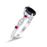 Vintage Style Oval Bridal Wedding Engagement Ring Round Ruby Simulated Cubic Zirconia 925 Sterling Silver