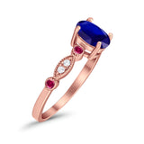Vintage Style Oval Bridal Wedding Engagement Ring Round Ruby Simulated Cubic Zirconia 925 Sterling Silver