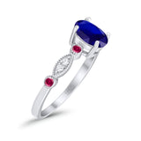 Vintage Style Oval Bridal Wedding Engagement Ring Round Ruby Simulated Cubic Zirconia 925 Sterling Silver
