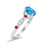 Vintage Style Oval Bridal Wedding Engagement Ring Round Ruby Simulated Cubic Zirconia 925 Sterling Silver