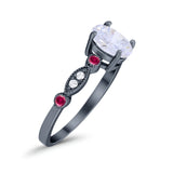Vintage Style Oval Bridal Wedding Engagement Ring Round Ruby Simulated Cubic Zirconia 925 Sterling Silver