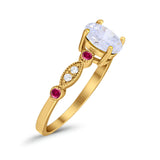 Vintage Style Oval Bridal Wedding Engagement Ring Round Ruby Simulated Cubic Zirconia 925 Sterling Silver