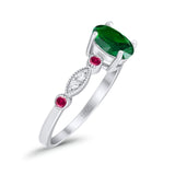 Vintage Style Oval Bridal Wedding Engagement Ring Round Ruby Simulated Cubic Zirconia 925 Sterling Silver