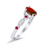 Vintage Style Oval Bridal Wedding Engagement Ring Round Ruby Simulated Cubic Zirconia 925 Sterling Silver