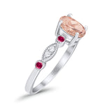 Vintage Style Oval Bridal Wedding Engagement Ring Round Ruby Simulated Cubic Zirconia 925 Sterling Silver