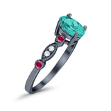 Vintage Style Oval Bridal Wedding Engagement Ring Round Ruby Simulated Cubic Zirconia 925 Sterling Silver