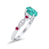 Vintage Style Oval Bridal Wedding Engagement Ring Round Ruby Simulated Cubic Zirconia 925 Sterling Silver