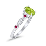 Vintage Style Oval Bridal Wedding Engagement Ring Round Ruby Simulated Cubic Zirconia 925 Sterling Silver