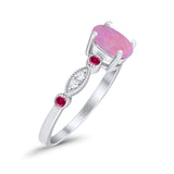 Vintage Style Oval Bridal Wedding Engagement Ring Round Ruby Simulated Cubic Zirconia 925 Sterling Silver