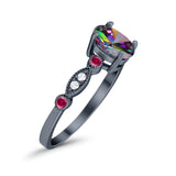 Vintage Style Oval Bridal Wedding Engagement Ring Round Ruby Simulated Cubic Zirconia 925 Sterling Silver