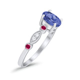 Vintage Style Oval Bridal Wedding Engagement Ring Round Ruby Simulated Cubic Zirconia 925 Sterling Silver