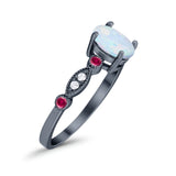Vintage Style Oval Bridal Wedding Engagement Ring Round Ruby Simulated Cubic Zirconia 925 Sterling Silver