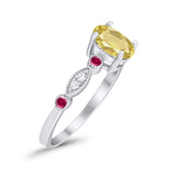 Vintage Style Oval Bridal Wedding Engagement Ring Round Ruby Simulated Cubic Zirconia 925 Sterling Silver