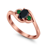 Three Stone Engagement Ring Oval Cut Round Simulated Green Emerald Cubic Zirconia 925 Sterling Silver